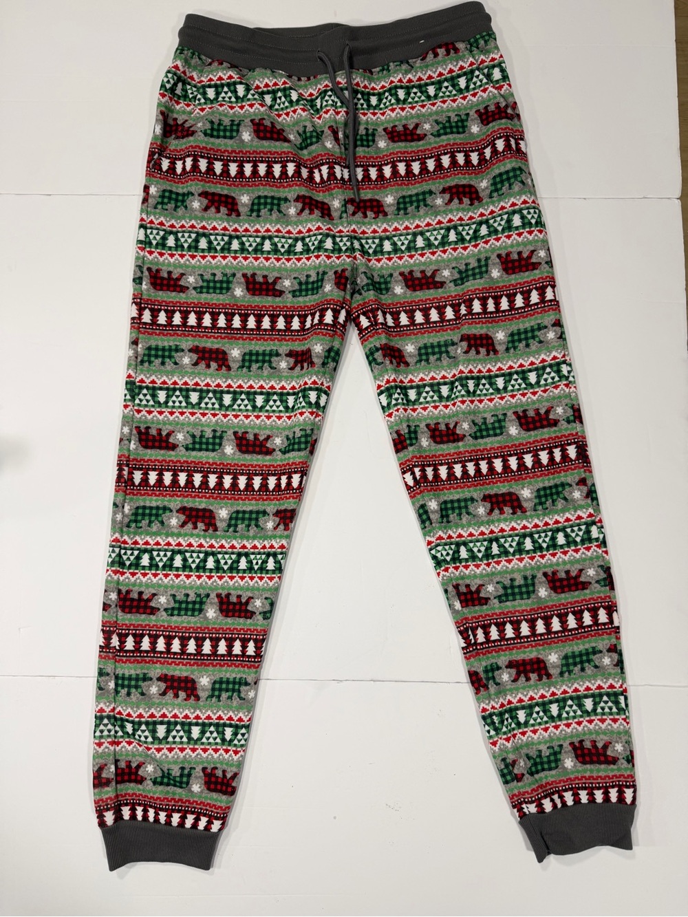 Men's Holiday Bear Print Joggers - Gray, Red & Green